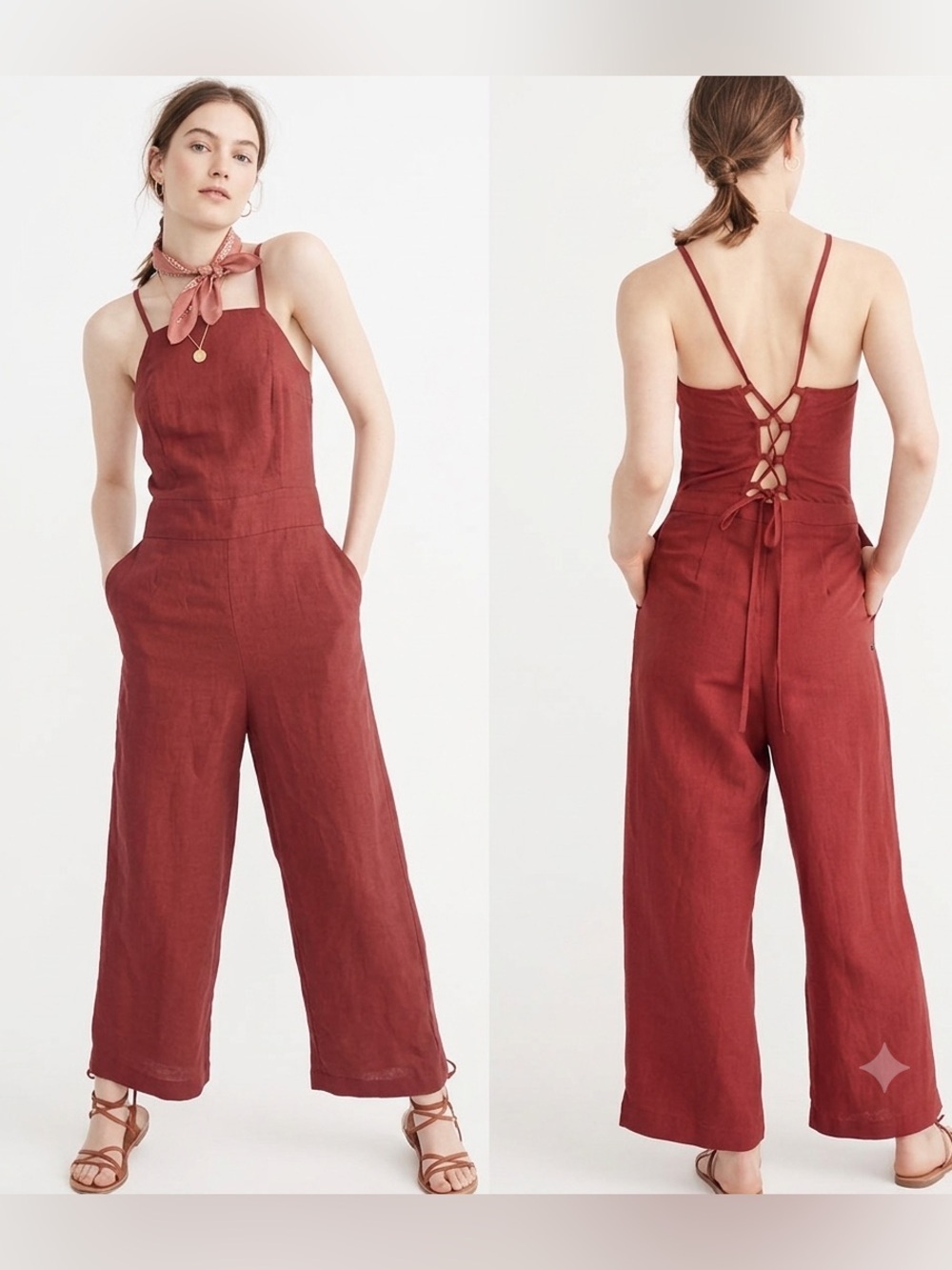 Abercrombie & Fitch NWT Rust Red Linen Blend Lace-Up Back Jumpsuit